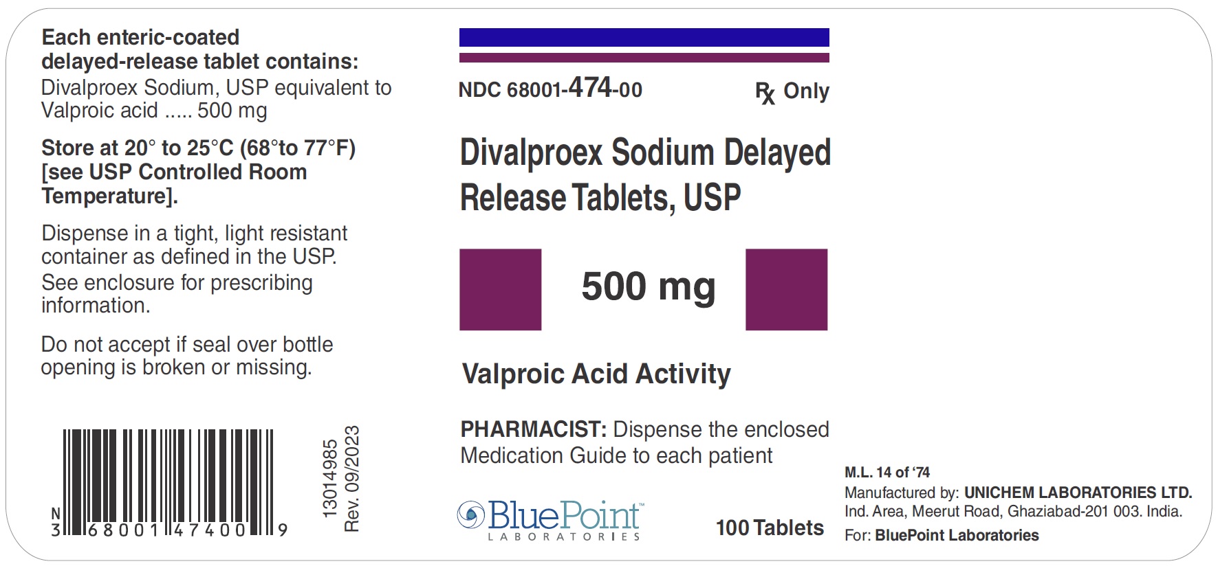 Divalproex DR Tablets 500mg 100s Label Rev 09-2023