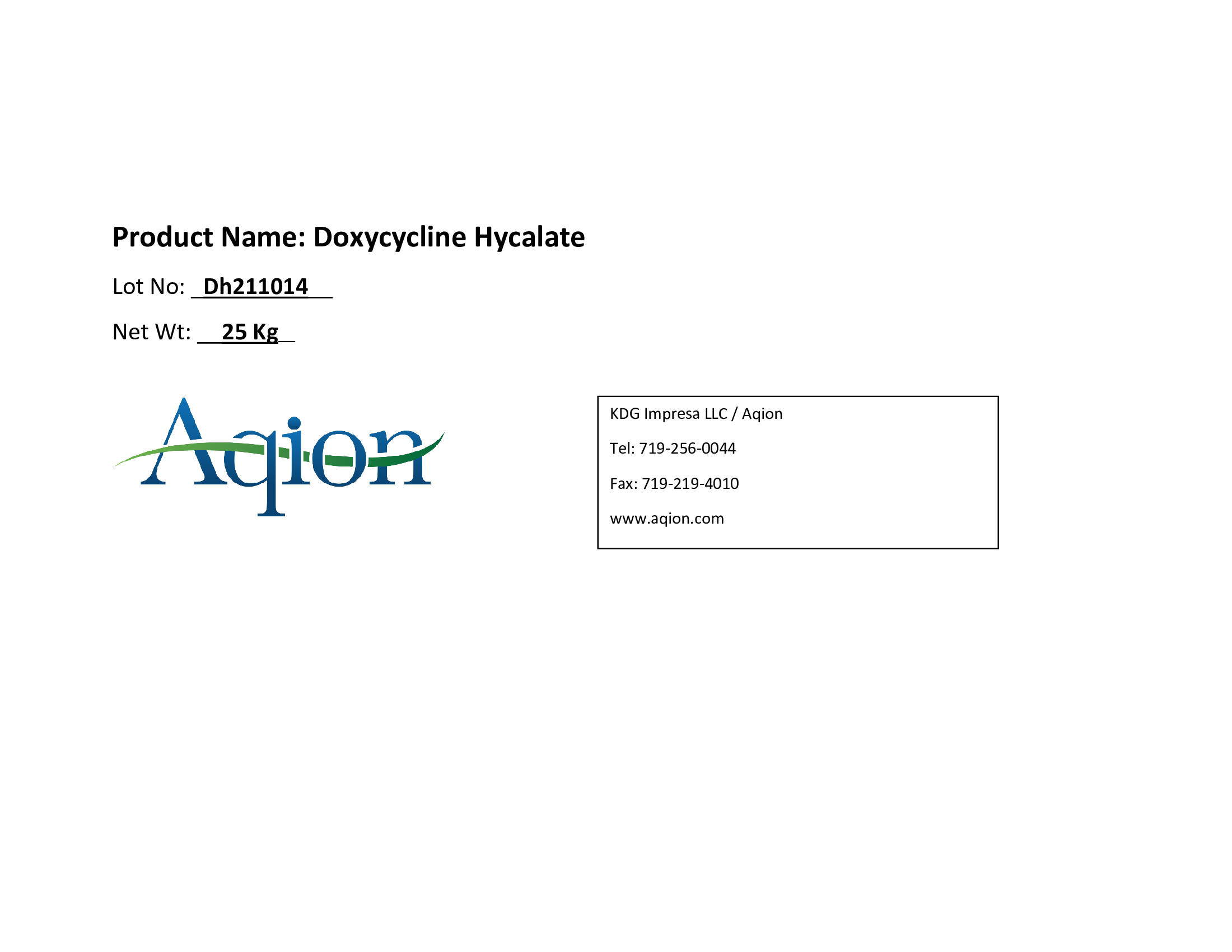Doxycycline Hycalate Bulk Label