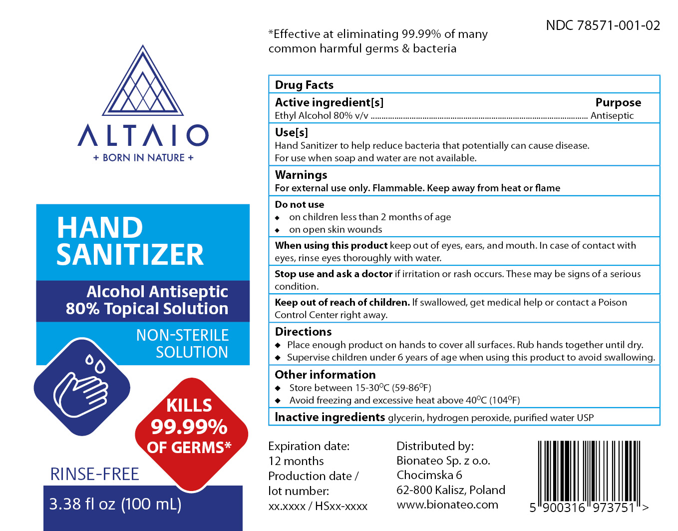ALTAIO Hand Sanitizer 100 mL