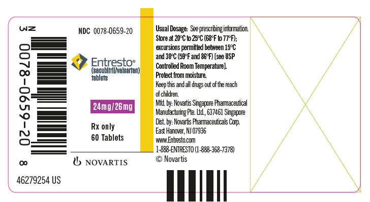 PRINCIPAL DISPLAY PANEL
								NDC 0078-0659-20
								Entresto®
								(sacubitril/valsartan) tablets
								24 mg / 26 mg
								Rx only
								60 Tablets
								NOVARTIS