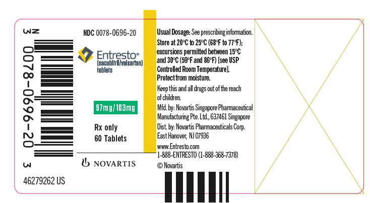 PRINCIPAL DISPLAY PANEL
								NDC 0078-0696-20
								Entresto®
								(sacubitril/valsartan) tablets
								97 mg / 103 mg
								Rx only
								60 Tablets
								NOVARTIS