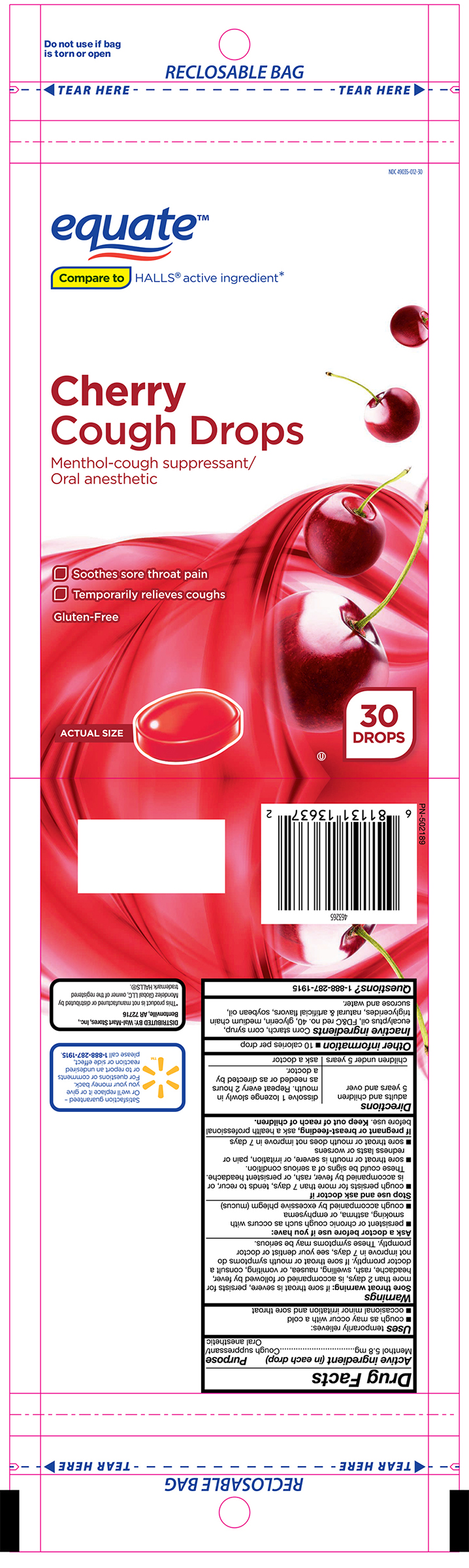 Equate Cherry 30ct Cough Drops