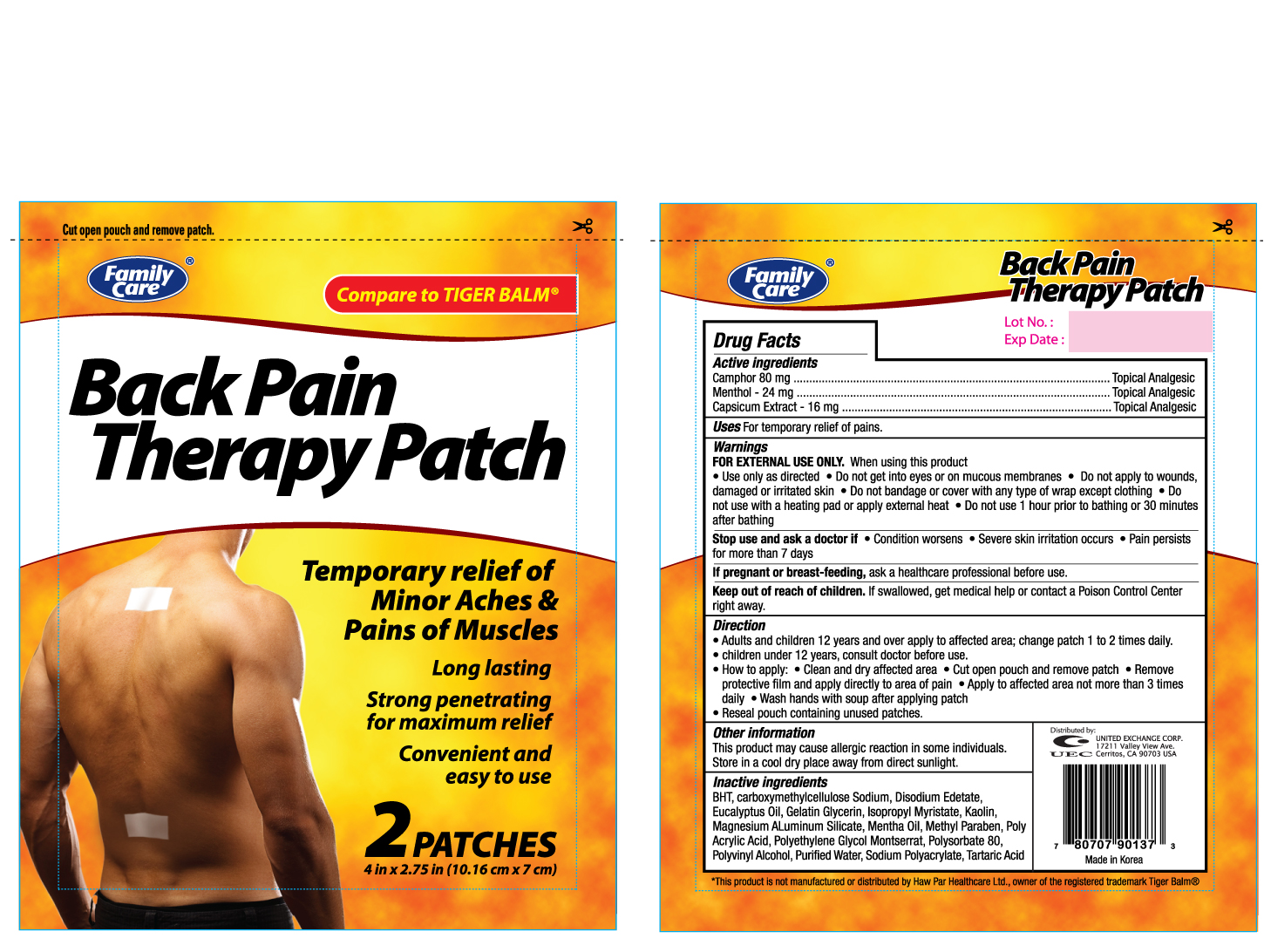Family Care Back Pain Therapy | Camphor (synthetic), Menthol, And Capsicum Oleoresin Patch Breastfeeding
