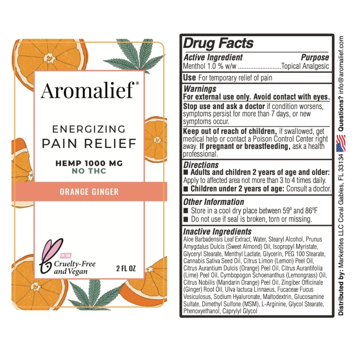 Aromalief Energizing Pain Relief Cream Ginger Orange 2oz