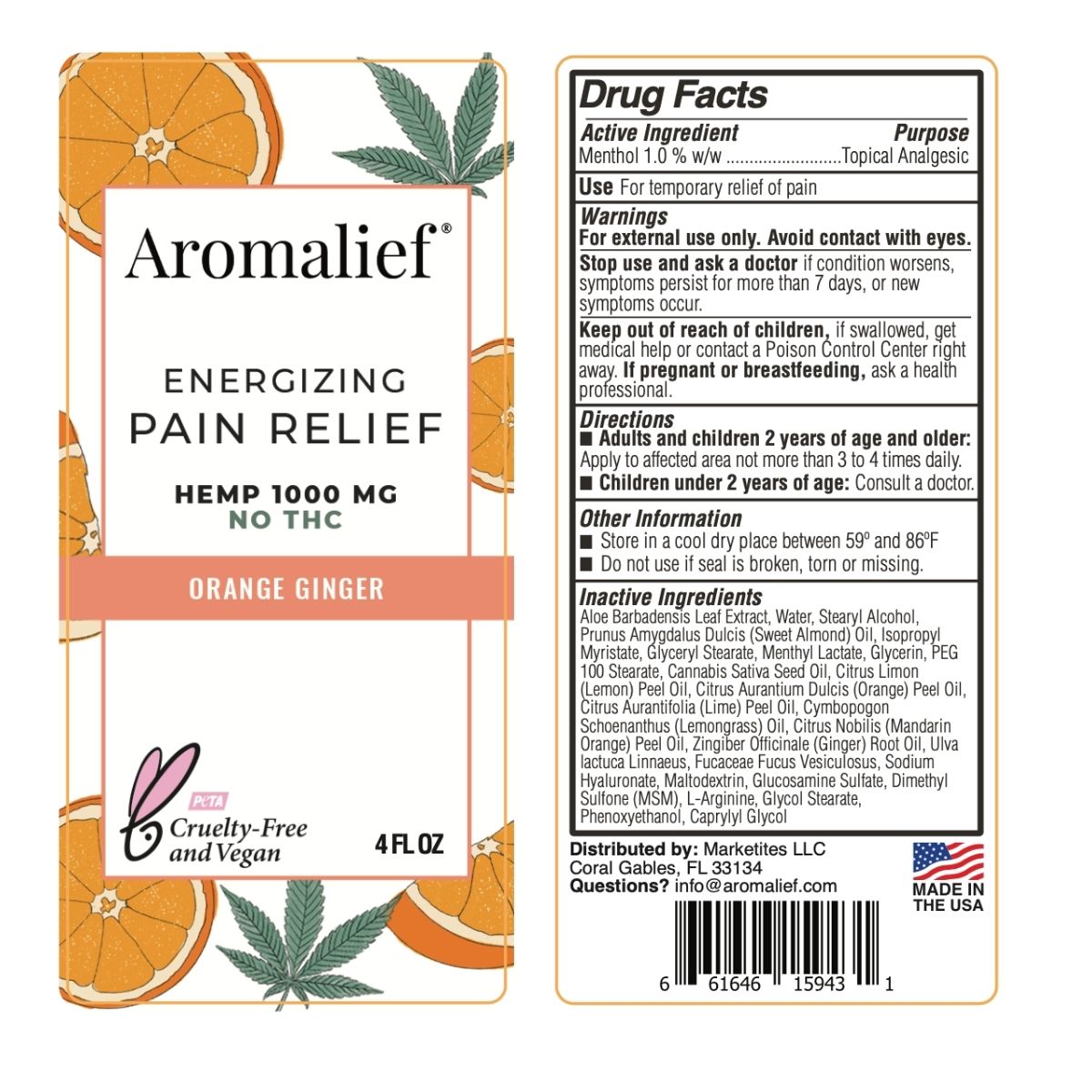 Aromalief Energizing Pain Relief Cream Ginger Orange 4oz
