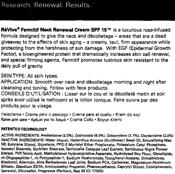 Is Revive Fermitif Neck Renewal Spf 15 | Avobenzone, Octinoxate, Octocrylene, Oxybenzone Cream safe while breastfeeding