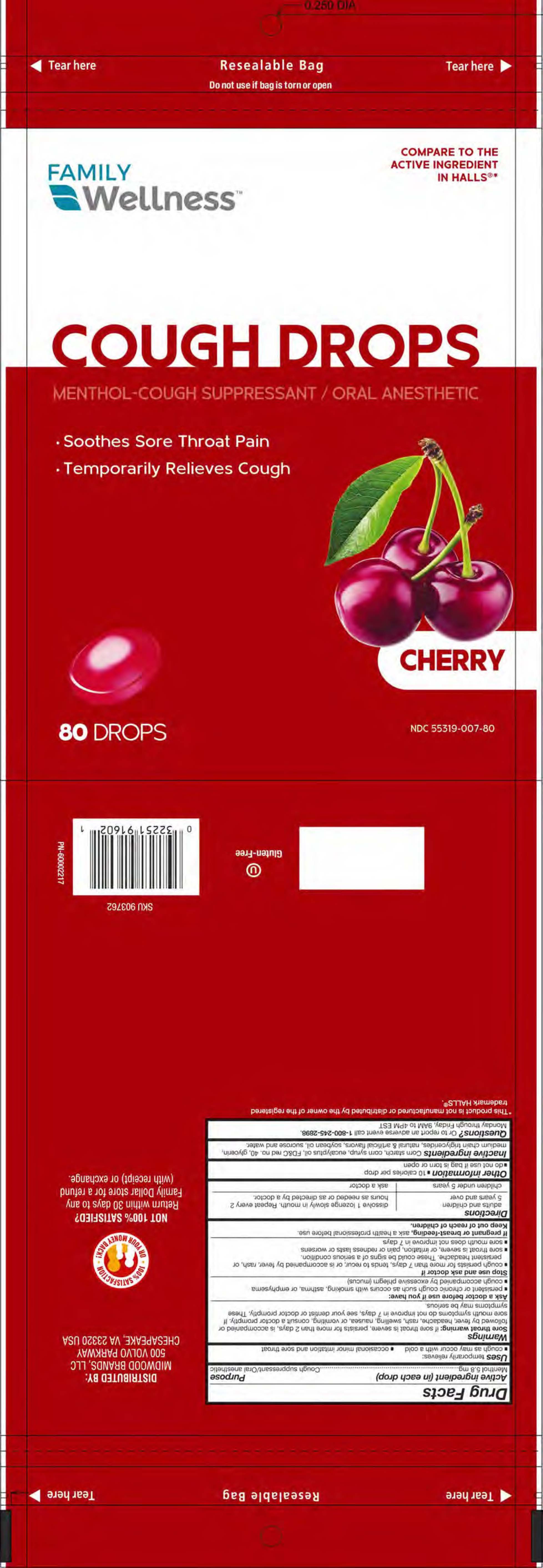 Family Wellness Cherry 80ct Cough Drops