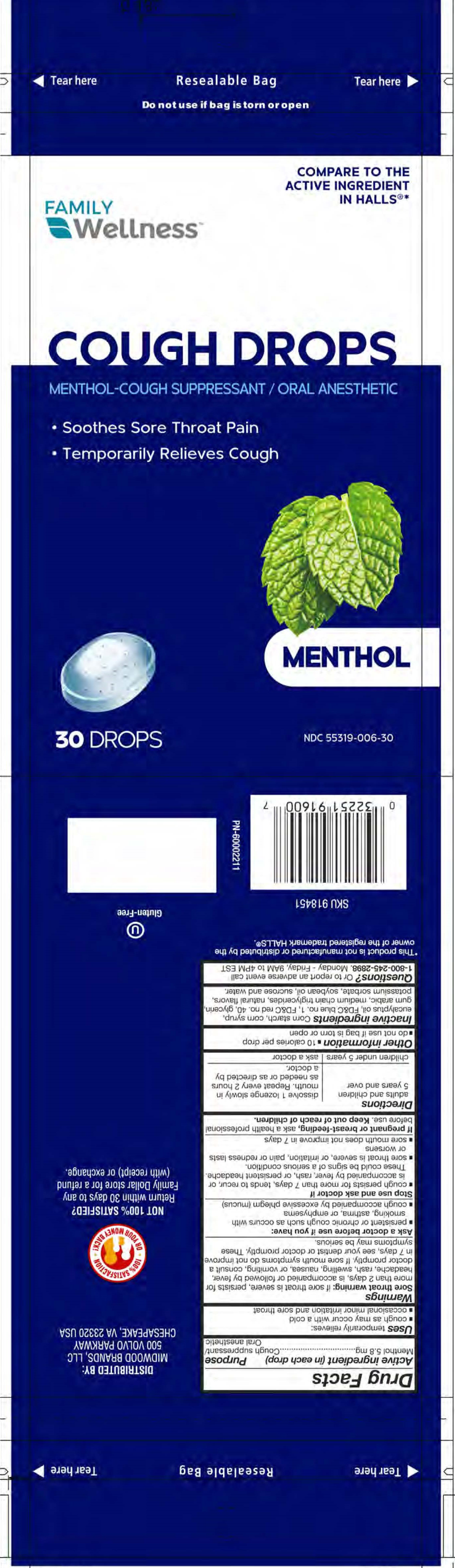 Family Wellness Menthol 30ct Cough Drops
