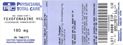 image of Fexofenadine 180 mg package label