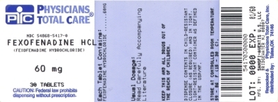 image of Fexofenadine 60 mg package label