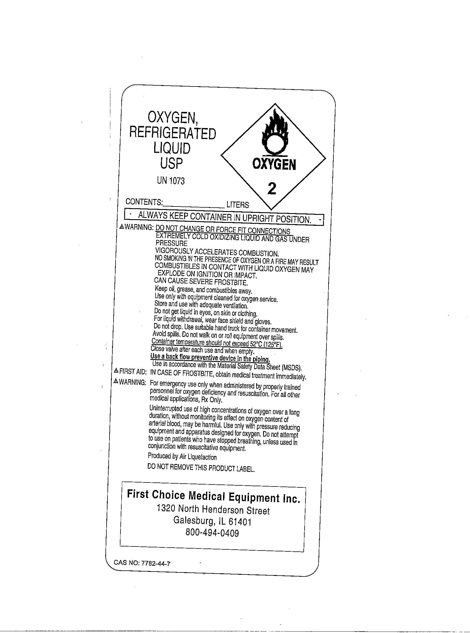 First Choice Oxygen Label