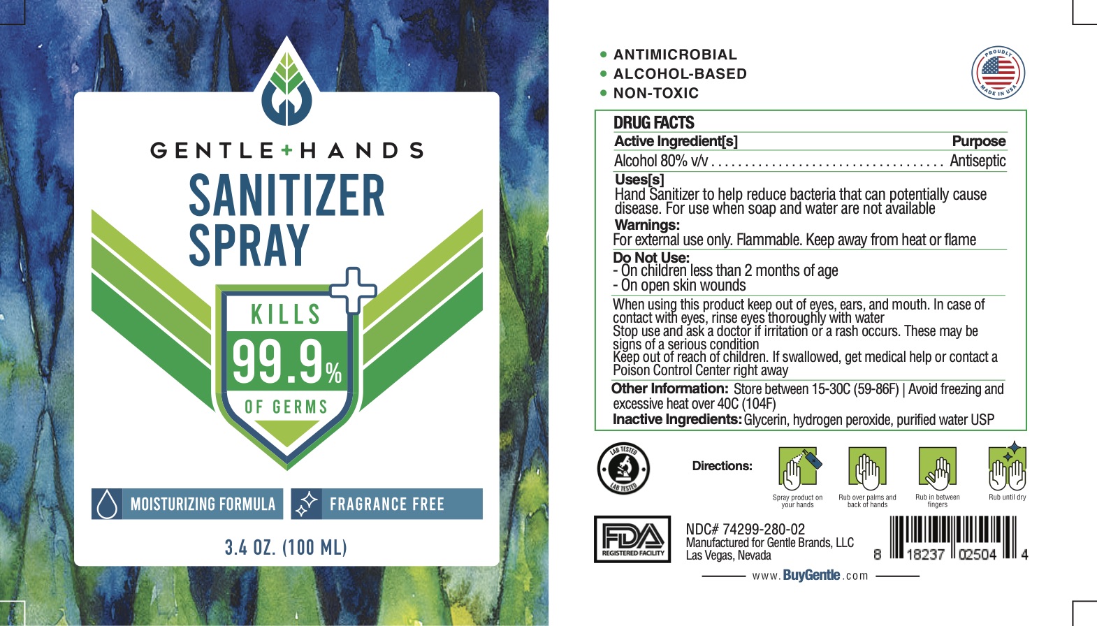 Gentle Hands Sanitizer Spray Fragrance Free 3.4 oz 100 mL