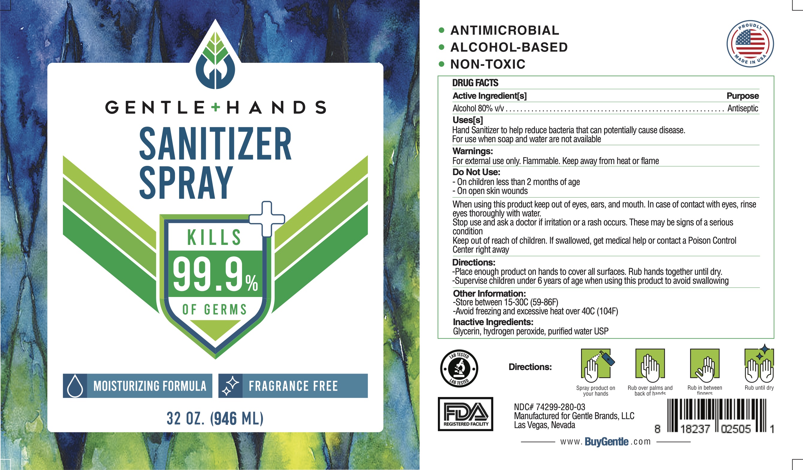 Gentle Hands Sanitizer Spray Fragrance Free 32 oz 946.35 mL