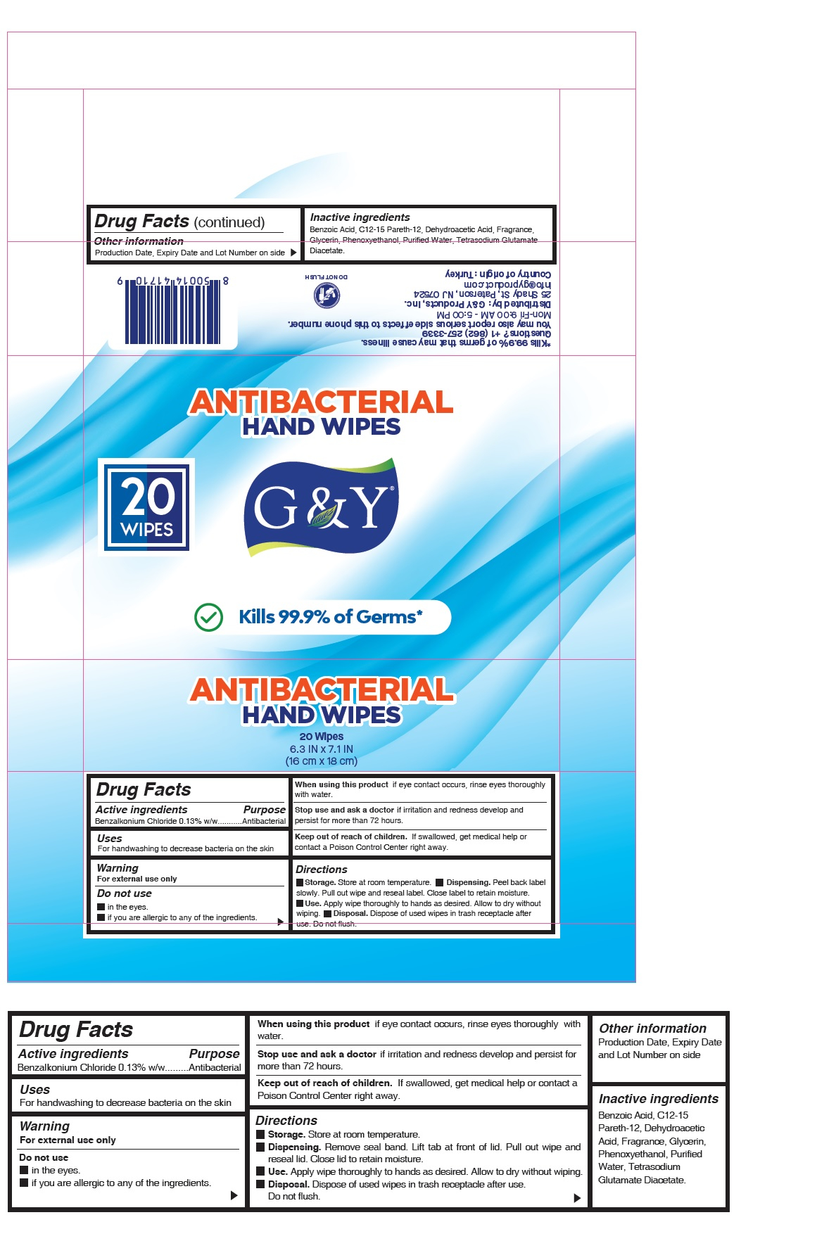 G&Y Antibacterial Wet Wipes 20