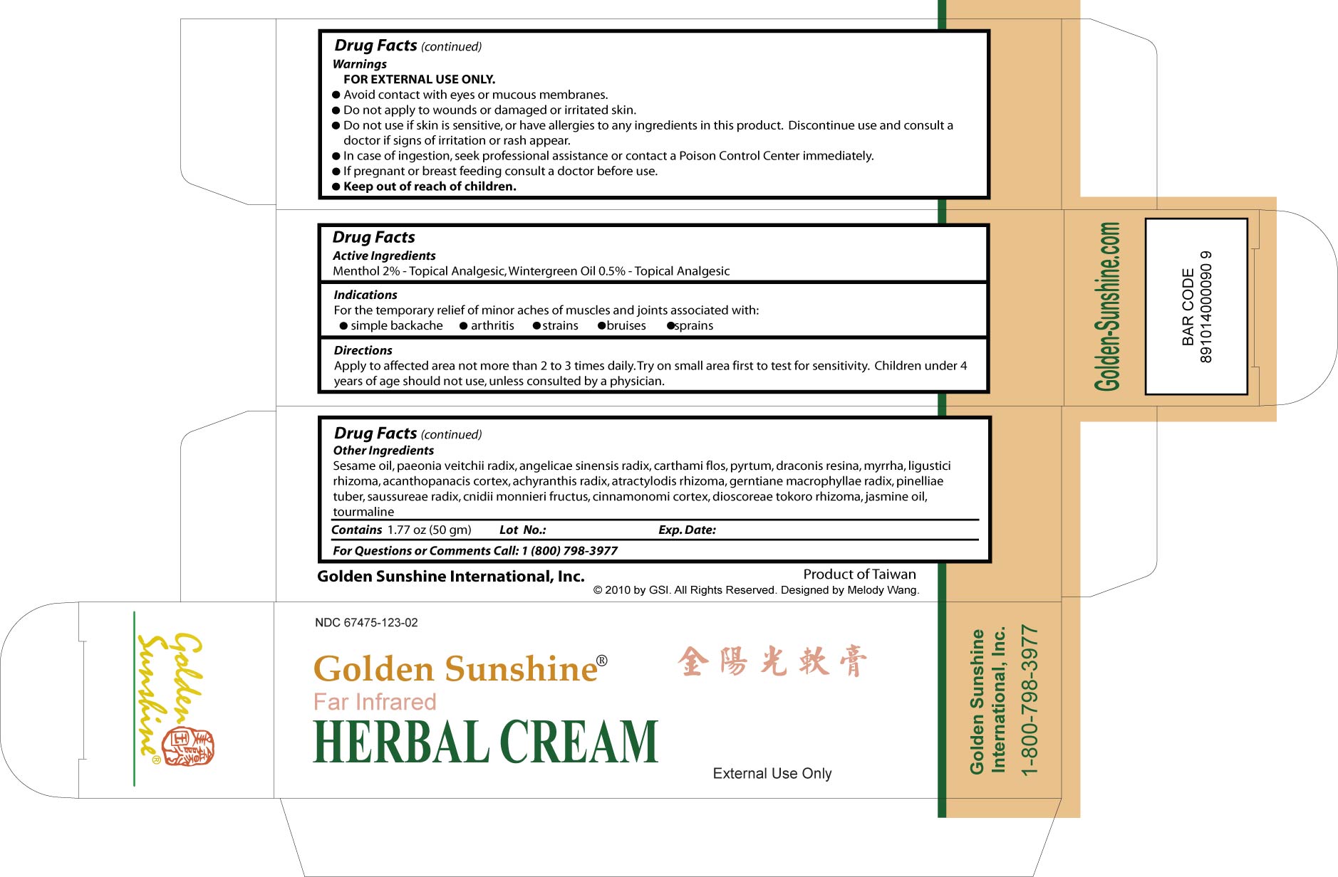 Golden Sunshine Herbal Cream Sleeve for 50g Tube