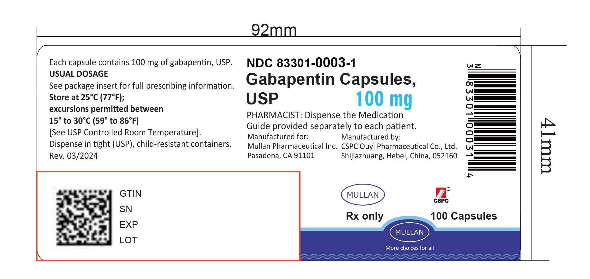 Product label - 100 mg Capsule Bottle Label