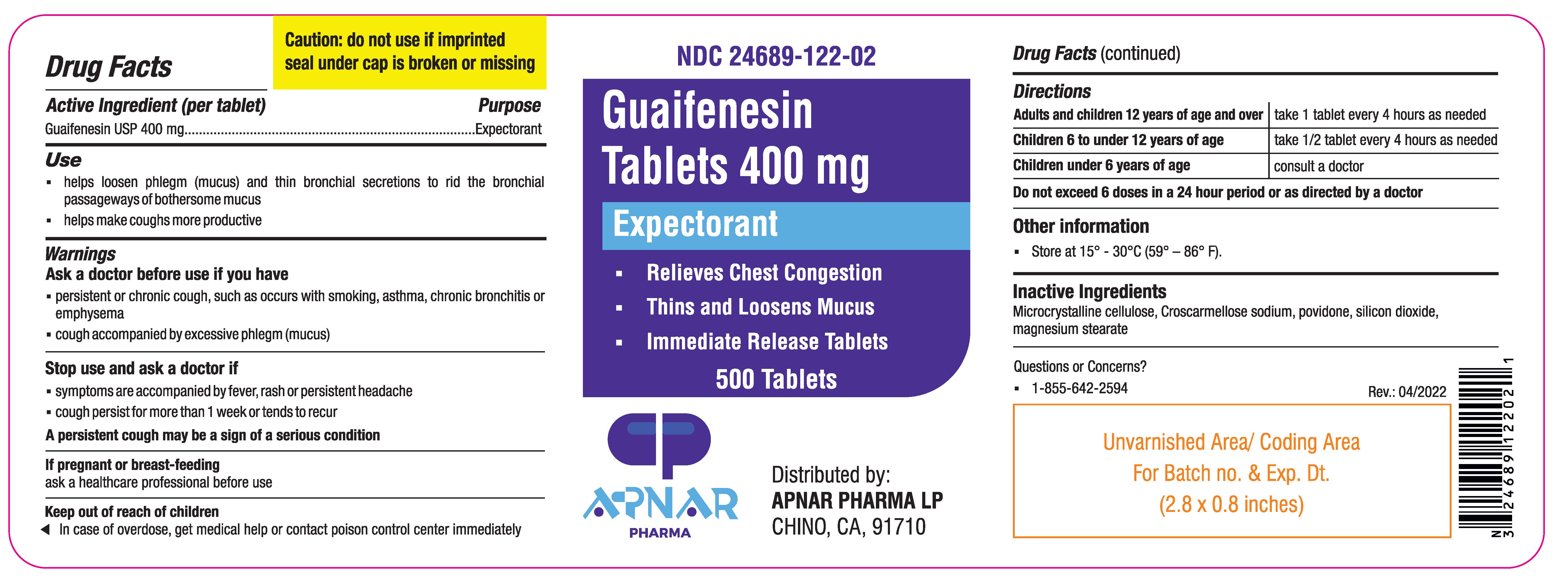 Guaifenesin Tablets 400mg_500s