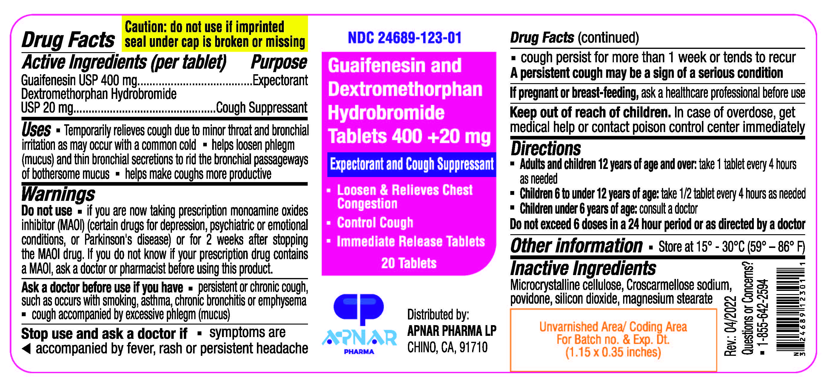 Guaifenesin and Hbr tablets 400+20mg- 20s tablets