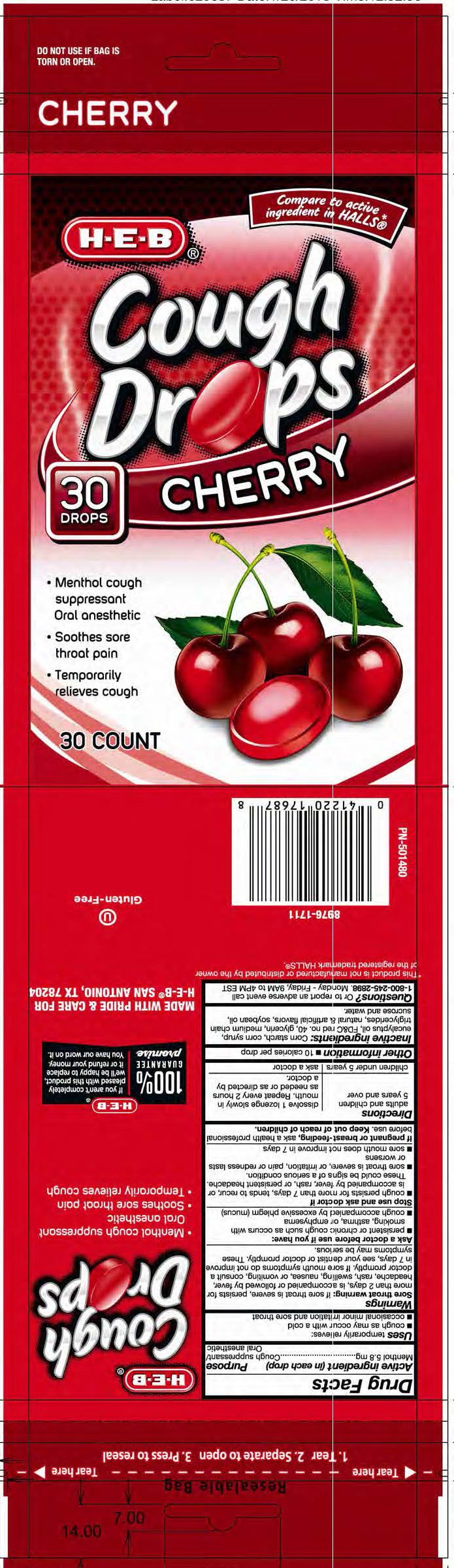 HEB Cherry 30ct Cough Drops