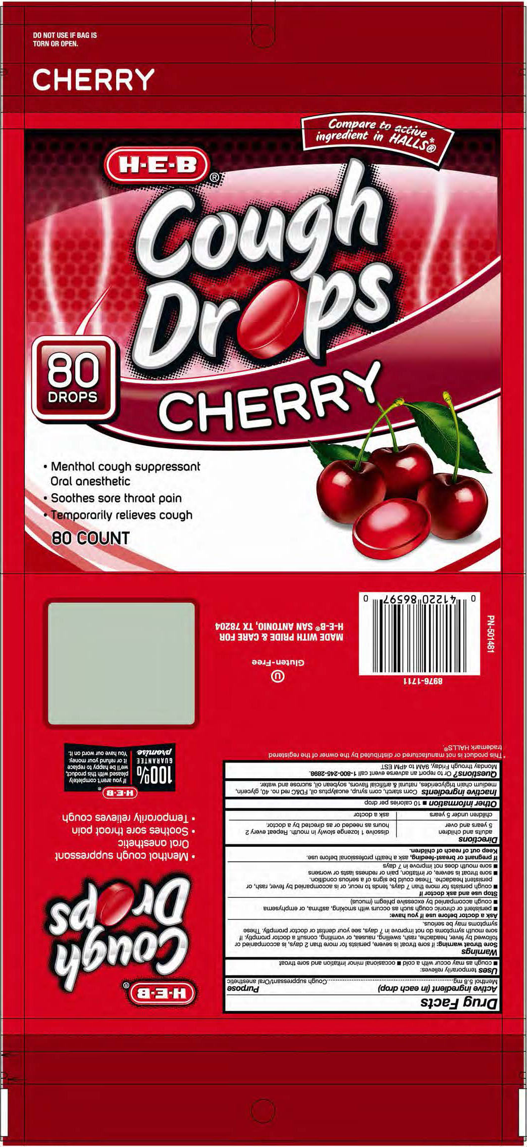 HEB Cherry 80ct Cough Drops