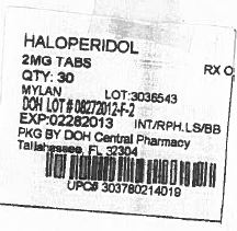 Haloperidol Tablets 2 mg Bottles