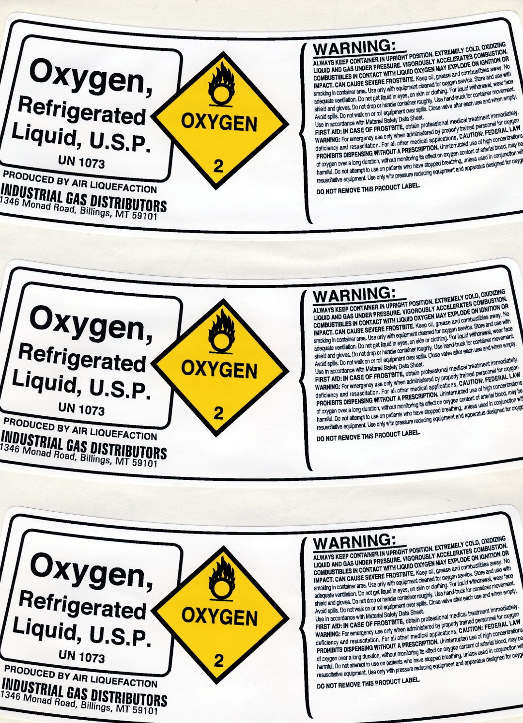 Liquid Oxygen Label