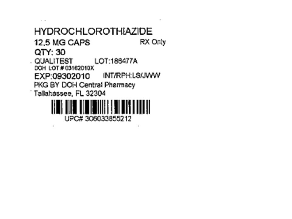 Image of the label for 12.5 mg Hydrochlorothiazide Capsules.