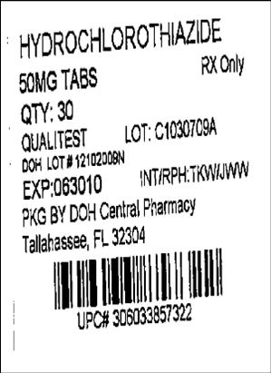 Image of the label for 50 mg Hydrochlorothiazide Tablets.