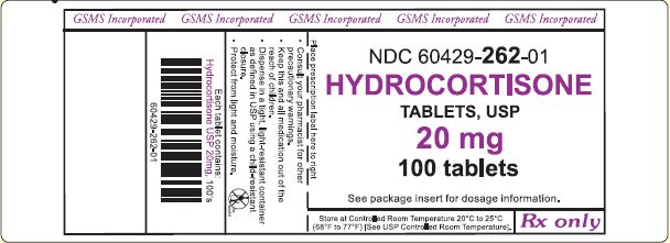 NDC 60429-262-01 HYDROCORTISONE TABLETS, USP 20 mg 100 TABLETS Rx Only