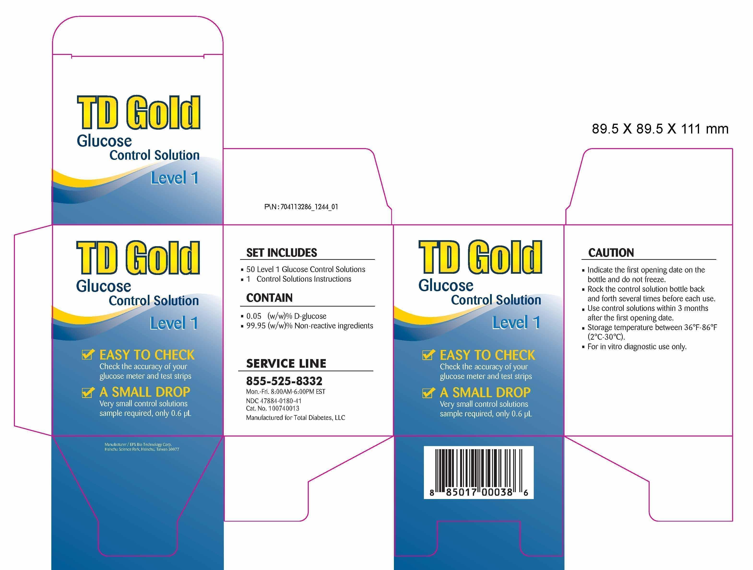 TD Gold Glucose Control Solution Level 1 Box