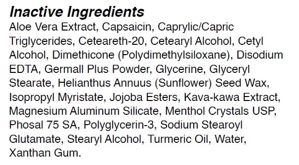 Inactive ingredients section