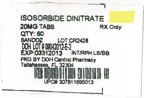 Isosorbide Dinitrate 20 mg Label