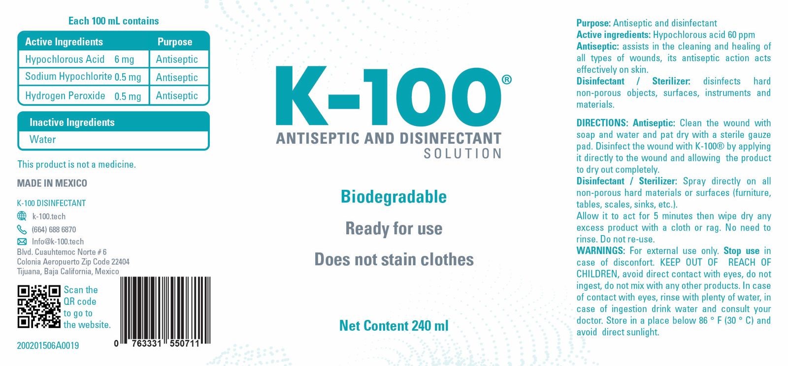 K-100 ANTISEPTIC AND DISINFECTANT 240 ml 