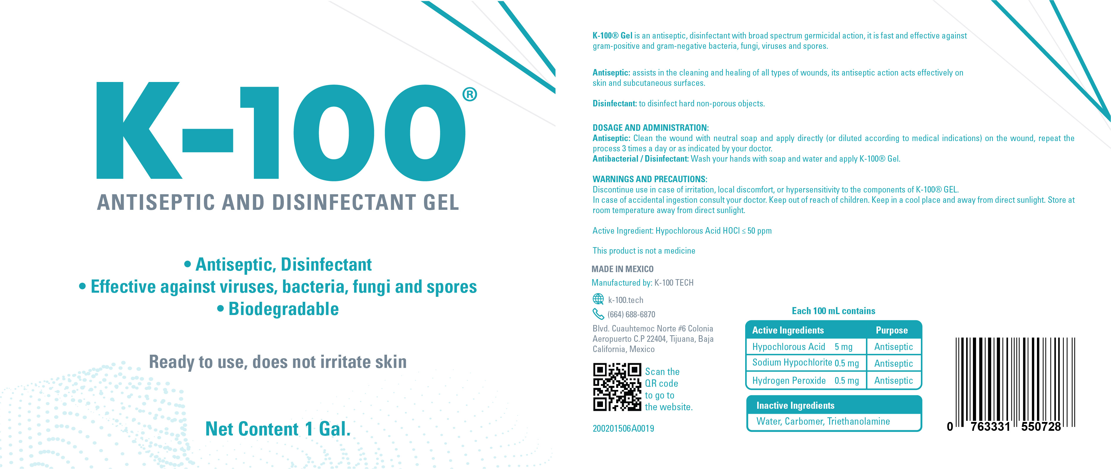 k-100 antiseptic and disinfectant gel