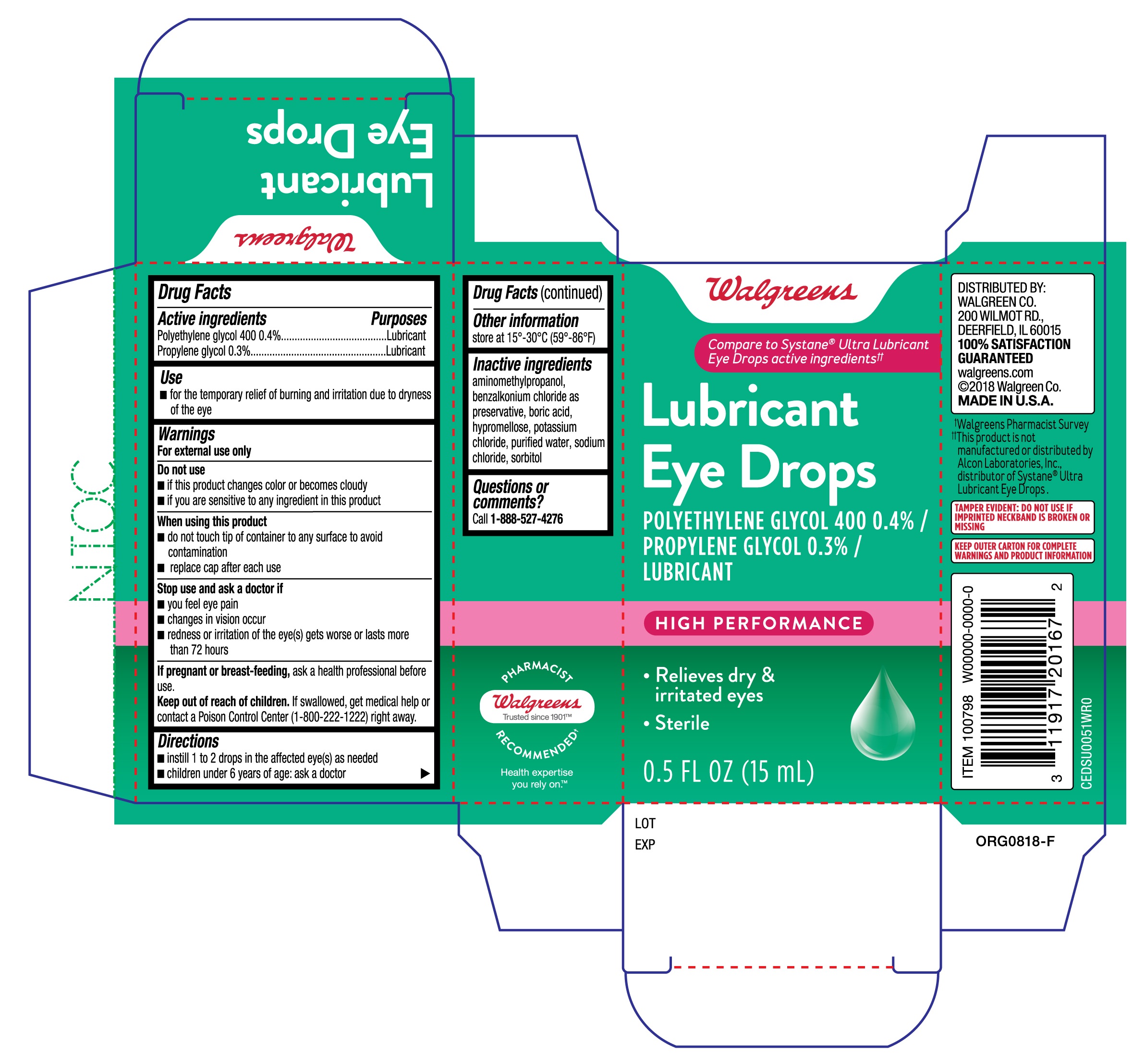 Walgreens Lubricant Eye Drops High Performance 15mL