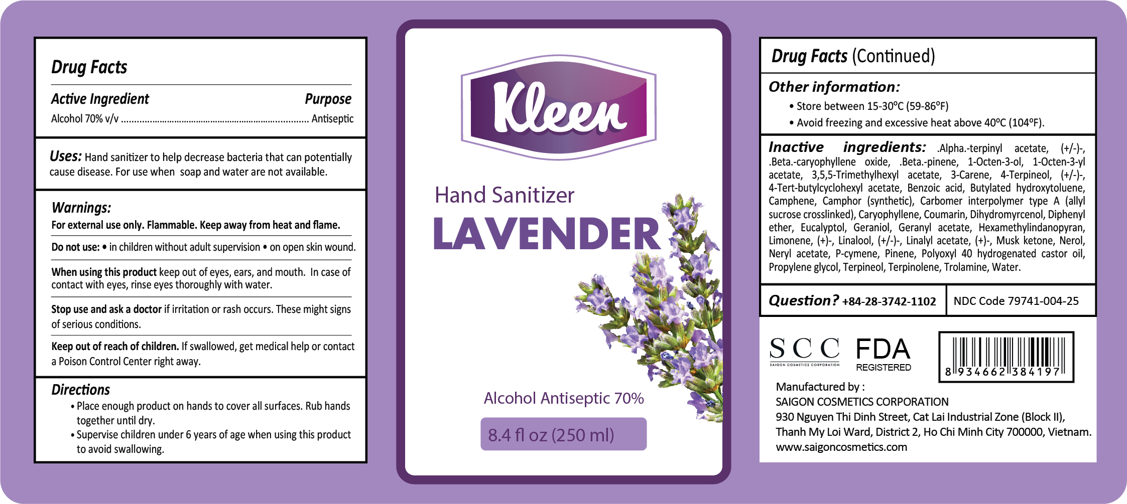 Kleen Hand Sanitizer Lavender 250 ml Label