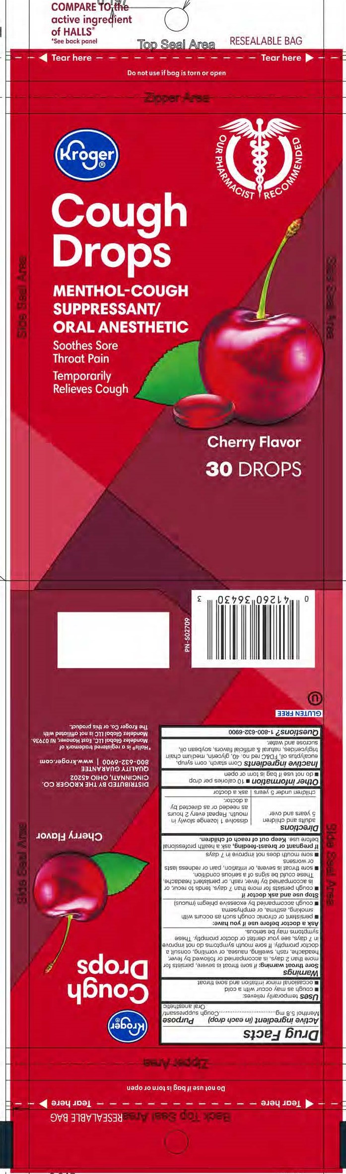 Kroger Cherry 30ct Cough Drops