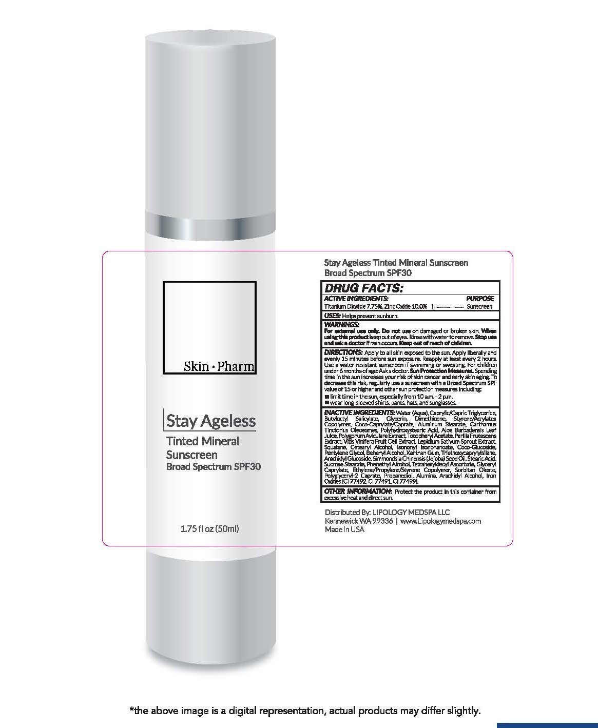 Skin Pharm Stay Ageless Tinted Mineral Sunscreen Broad Spectrum SPF 30 1.75 fl oz (50ml)