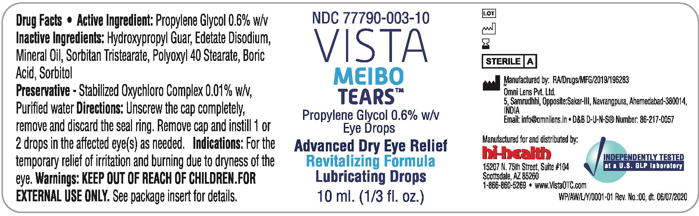 Bottle Label for Vista Meibo Tears