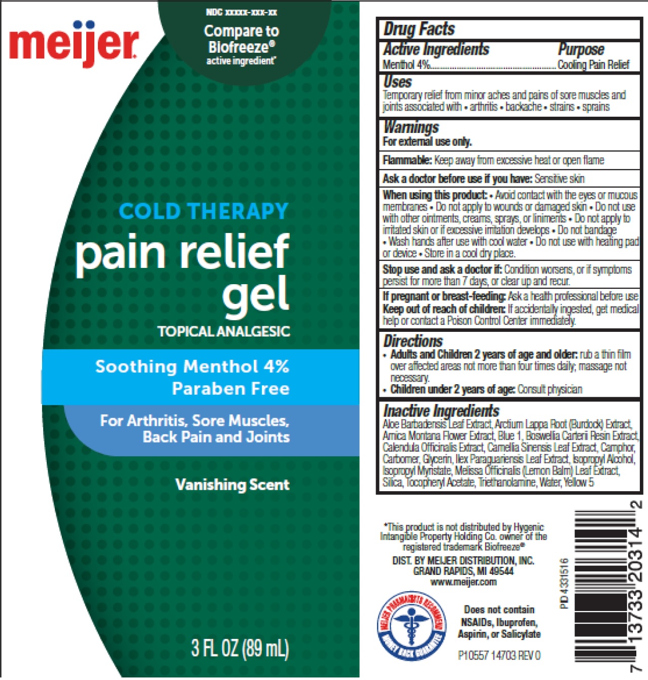 Meijer Cold Therapy Pain Relief | Menthol Gel while Breastfeeding