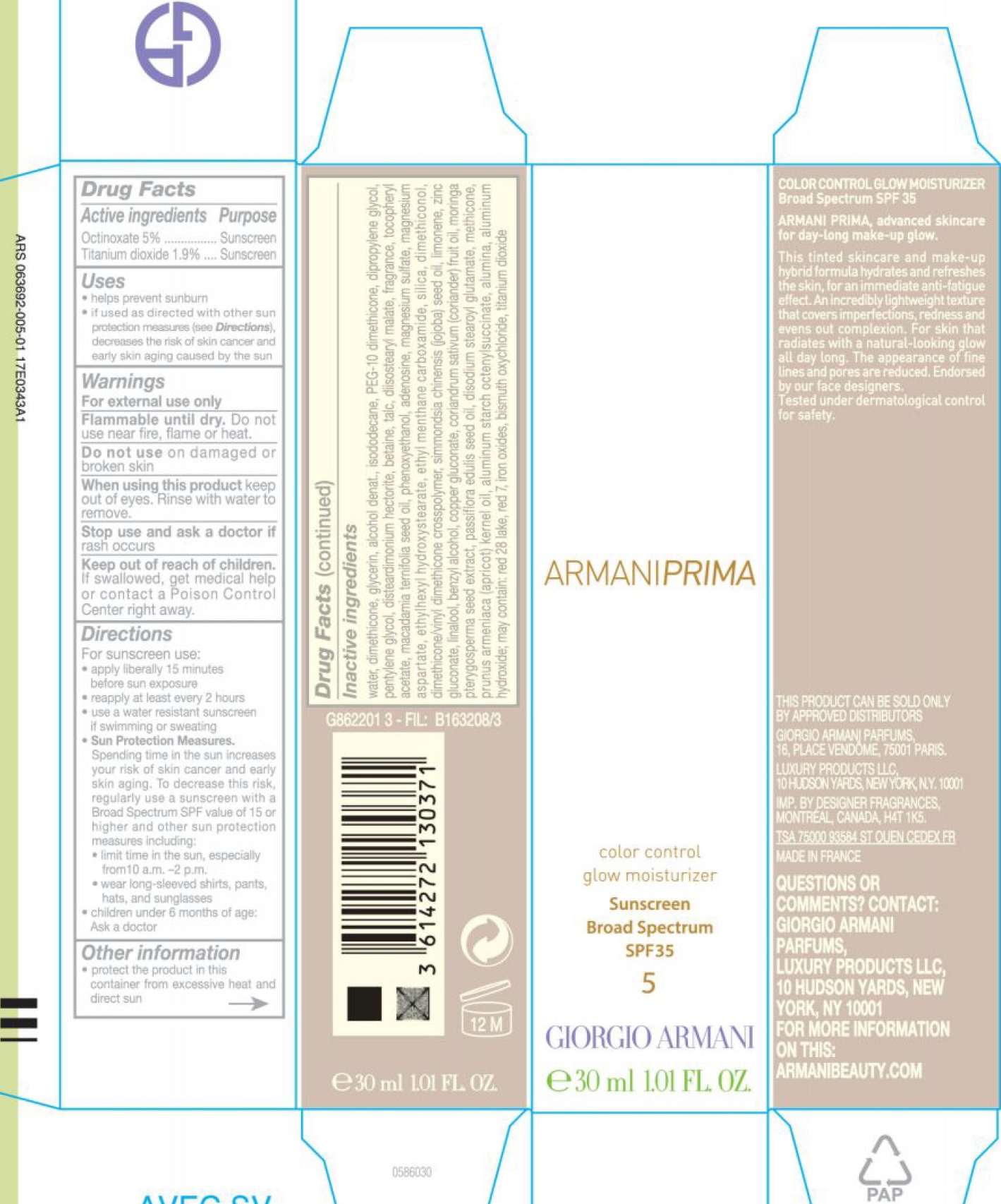 10 Armani Prima Control Glow Moisturizer Sbs Spf 35 | Octinoxate, Titanium Dioxide Cream while Breastfeeding