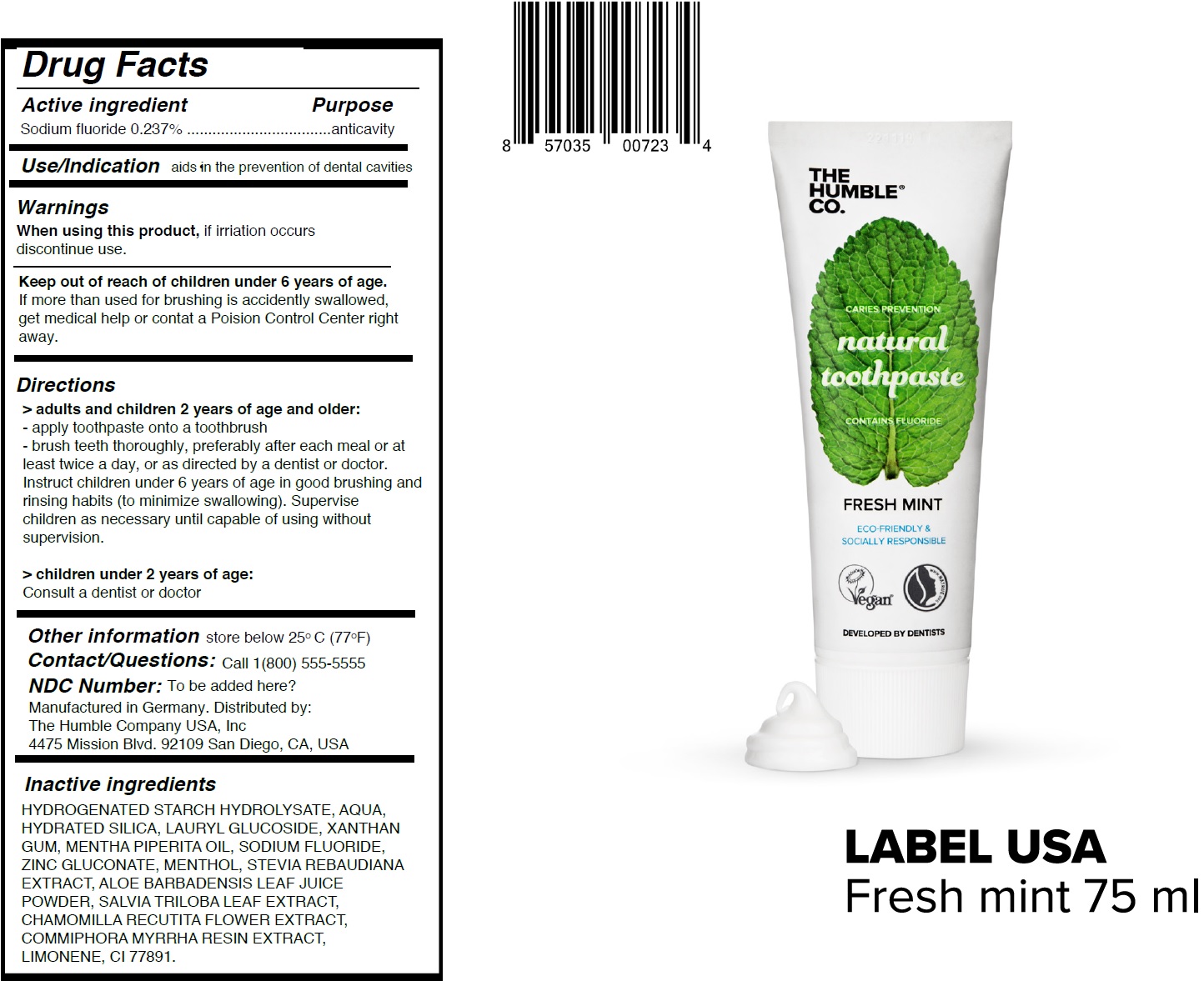 The Humbleco Natural Fresh Mint | Sodium Fluoride Paste, Dentifrice Breastfeeding