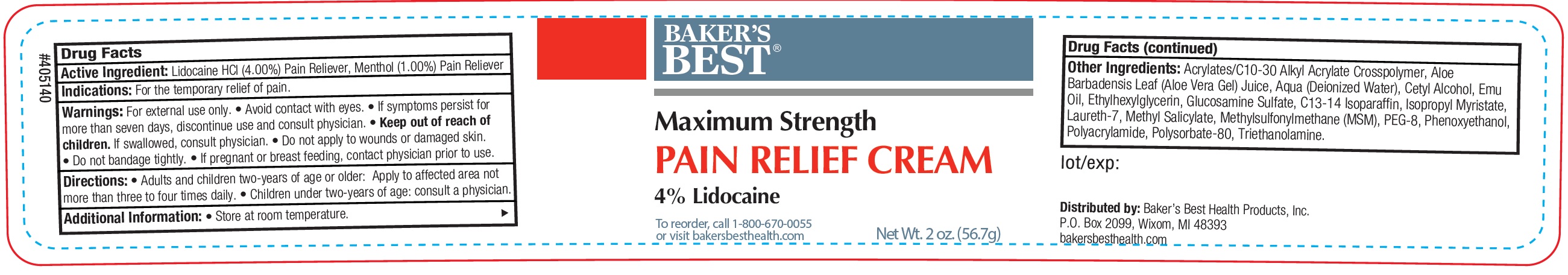 Baker's Best Maximum Strength Pain Relief | Lidocaine Hydrochloride, Menthol Cream while Breastfeeding