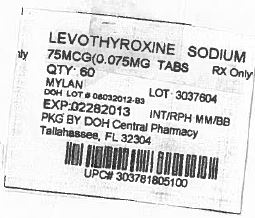Levothyroxine Sodium Tablets 75 mcg (0.075 mg) Bottle Labels