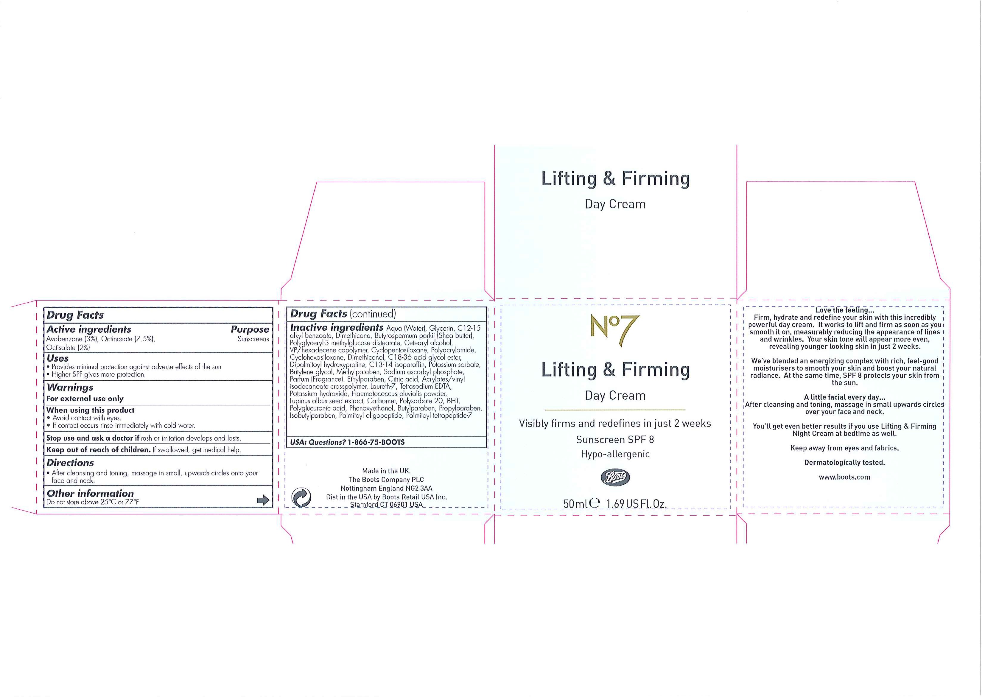 No7 Lifting And Firming Day Sunscreen Spf 8 | Octinoxate, Avobenzone And Octisalate Emulsion Breastfeeding