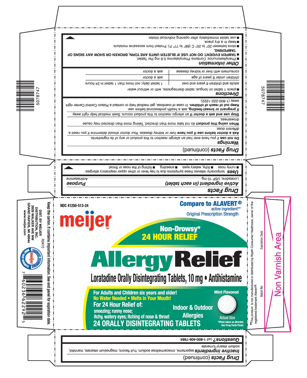 This is the 24 count blister carton label for Meijer Loratadine ODT (Alavert).