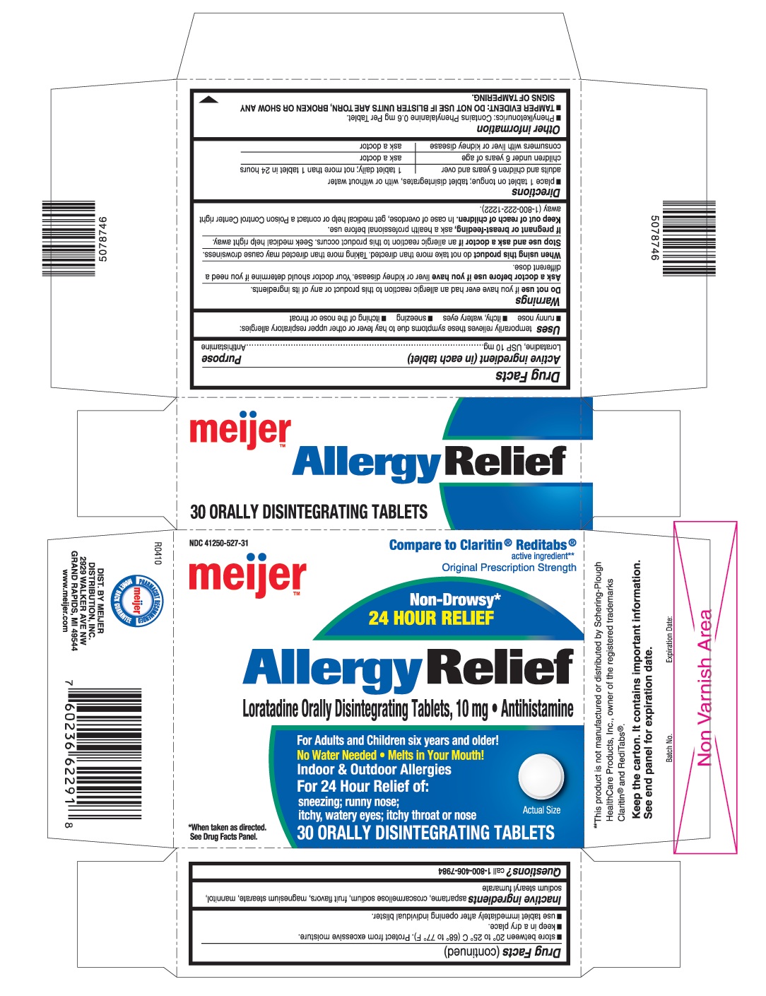 This is the 30 count blister carton label for Meijer Loratadine ODT, Claritin like.