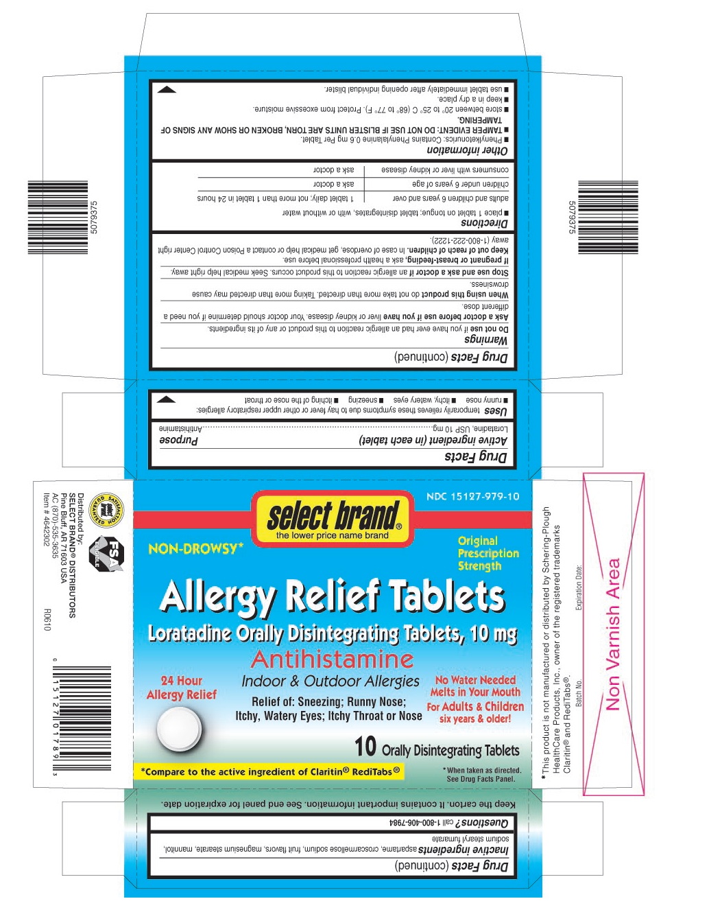 This is the 10 count blister carton label for Select Brand Loratadine ODT.