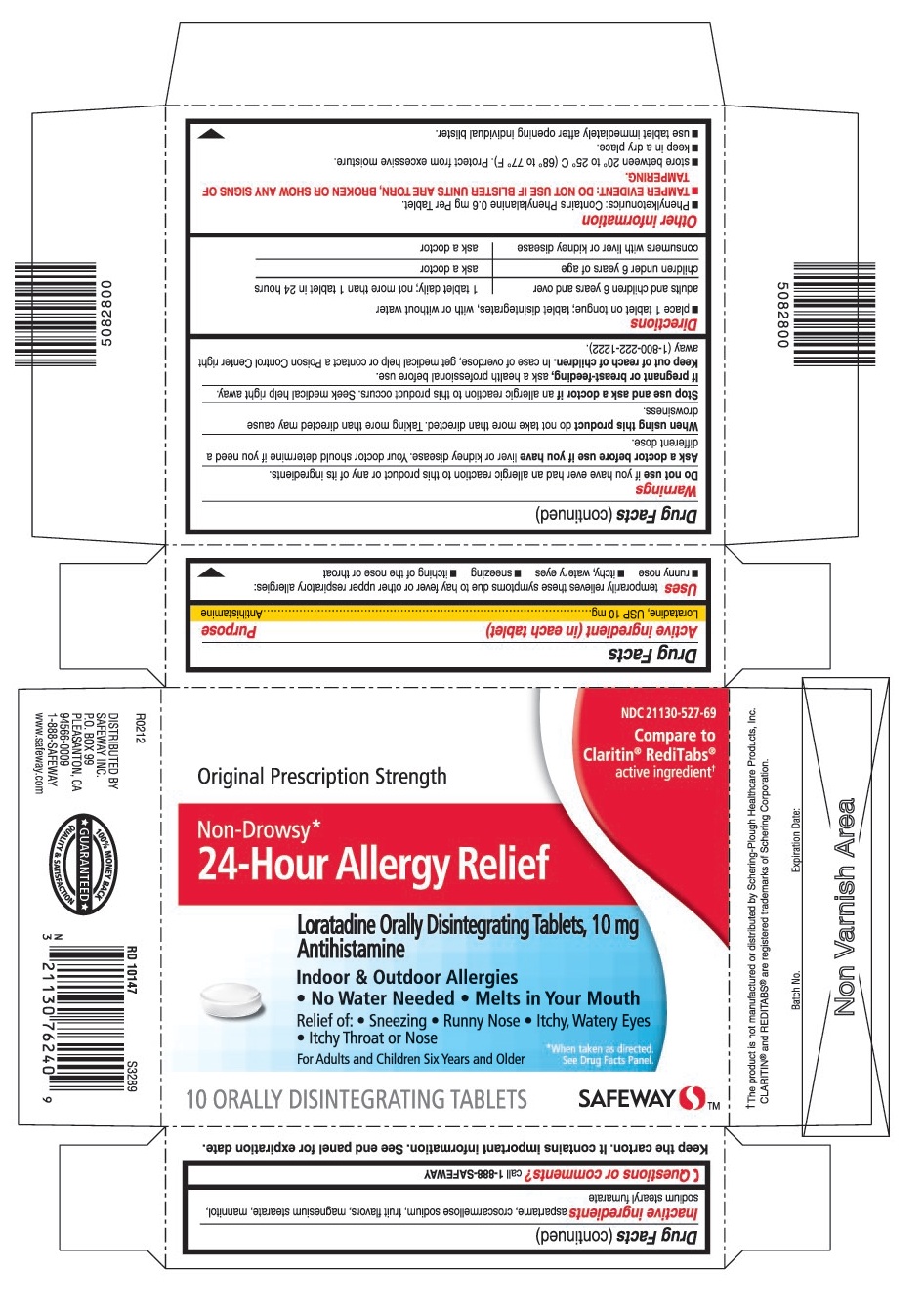 This is the 10 count blister carton label for Safeway Loratadine ODT.