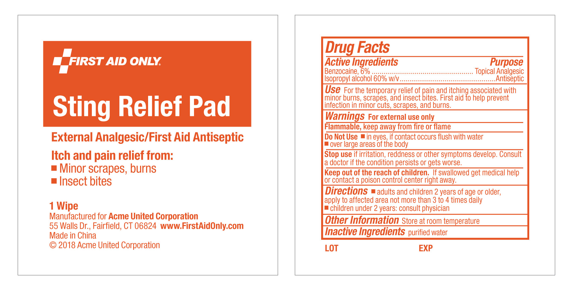 First Aid Only Sting Relief Pad | Benzocaine Swab Breastfeeding